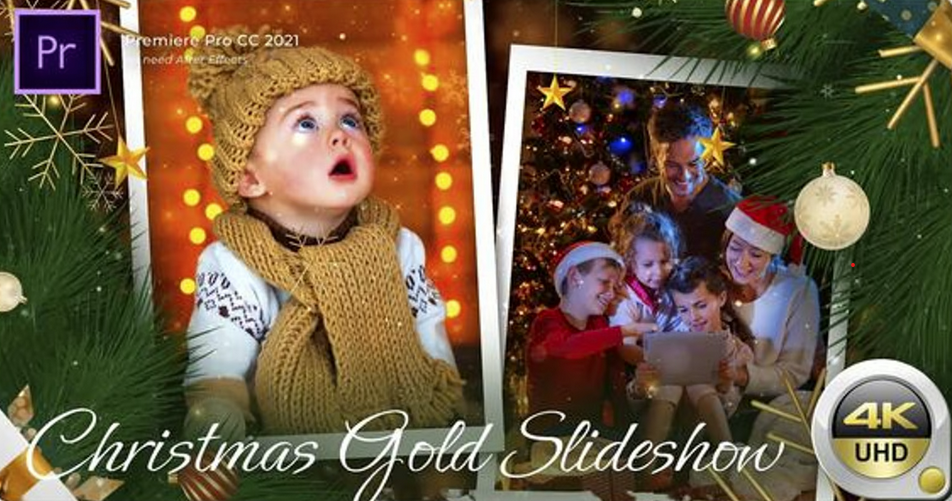 Christmas Gold Slideshow, cinematic media opener | Free Template for Premiere Pro -